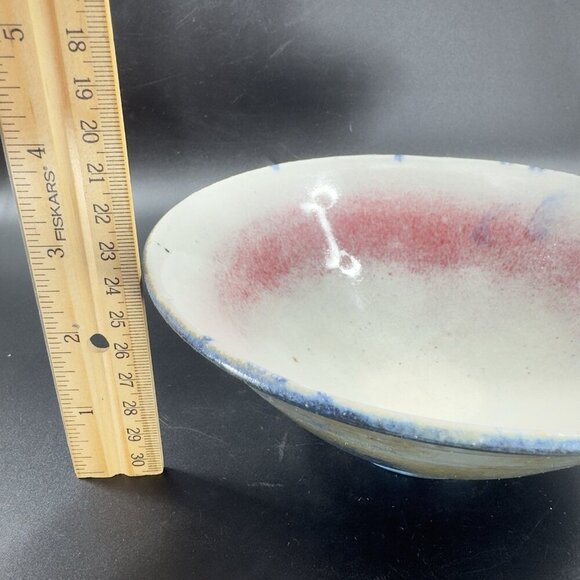 Vintage 1950s Japanese Pottery Hand Made Dish Bowl Red Splatter Glaze Signed - Picture 3 of 14